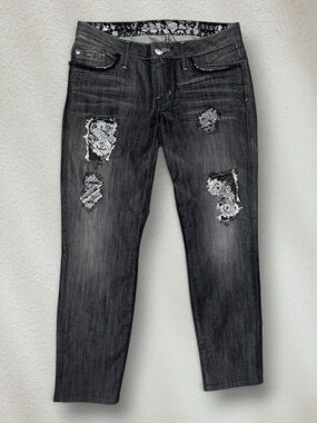 Y2K McBling Low Rise Rhinestone Denim Jeans Guess by Marciano Made in USA 🇺🇸